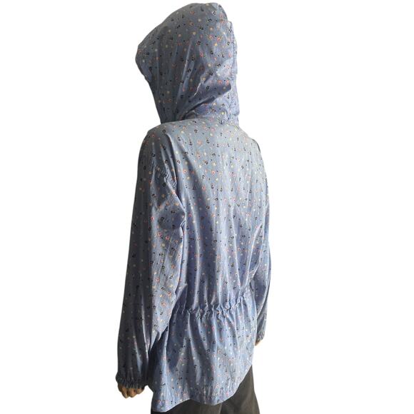 Vintage Northern Reflections Size Med Blue Floral Rain Jacket Hood Windbreaker - Picture 4 of 11